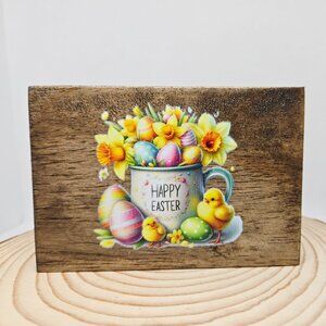 Handcrafted Home Decor Floral Happy Easter Mug Chicks Mini Wood Sign Tiered Tray